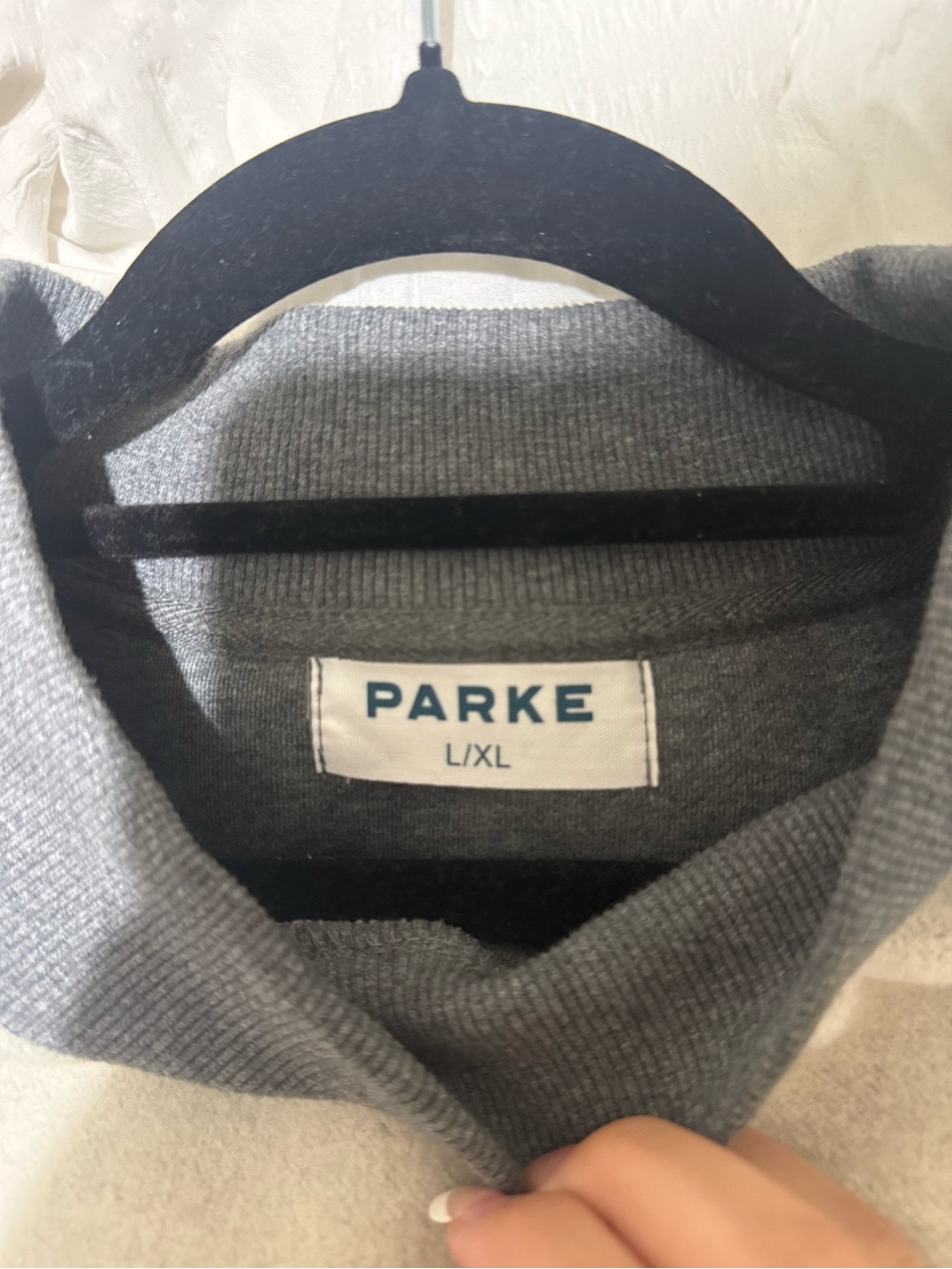 PARKE Inside Out Mockneck Pullover Sweater in Cream with Dark Gray Trim L/XL EUC - Picture 5 of 5